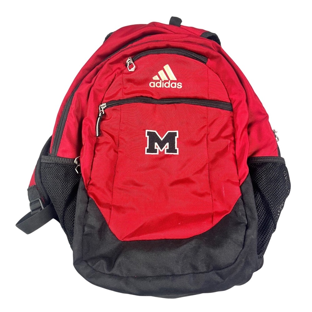 Adidas Red Backpack Embroidered Logo M Patch Michigan College School Sports Bag